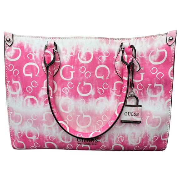 Guess Adlai Pink & White Tote Bag - Picture 1 of 8